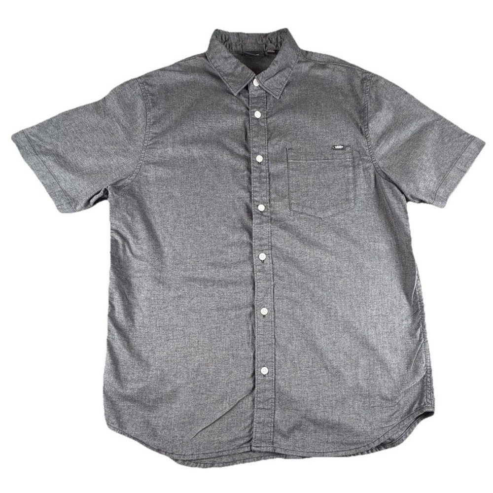 Vans Shirt Mens Medium Gray Chambray Short Sleeve Button Up Skate Casual